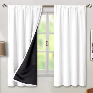 BGment Thermal Insulated 100% Blackout Curtains for Bedroom with Black Liner, Double Layer Full Room Darkening Noise Reducing Rod Pocket Curtain (52 x 63 Inch, Pure White, 2...