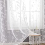 BGment White Sheer Curtains 84 inches Long 2 Panels for Living Room, Embroidered Leaf Pattern Linen Textured Light Filtering Grommet Window Semi Sheer Voile Drapes, Each Panel...