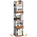 Bikoney Bookshelves 5-Tier, Rotating Bookshelf Tower for Corner, Small Bookcase, Tall Industrial Bookshelf, Narrow Bookshelf, Wood and Metal Black