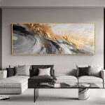 Black and White Abstract Canavas Wall Art Large for Living Room-Gold Framed 3D Textured Artwork for Office-Hand Painted Oil Painting on Canvas for Bedroom Home Decoration 24x56...