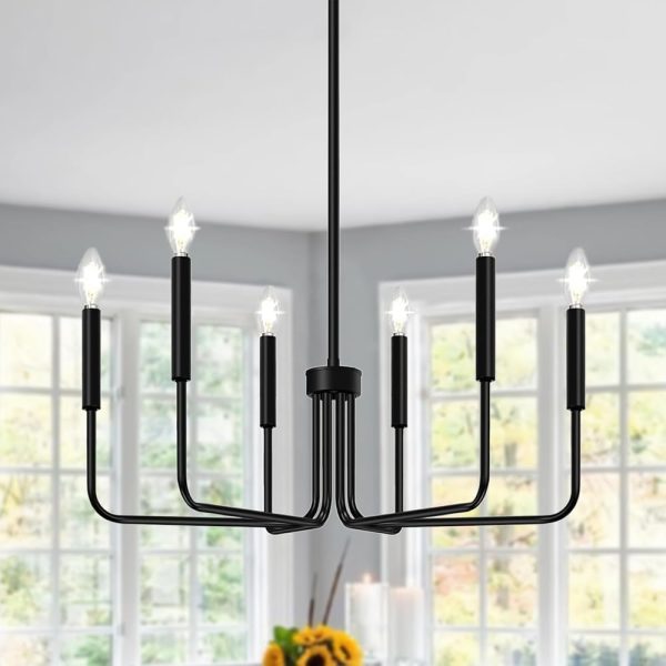 Black Chandelier, 6-Light Farmhouse Chandelier for Dining Room Lighting Fixtures, Height Adjustable Modern Chandelier for Bedroom, Living Room, Foyer, Kitchen, Entryway Hanging...