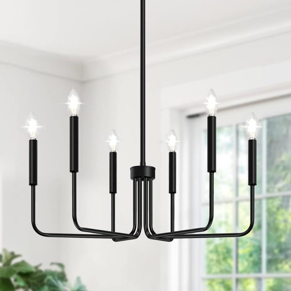 Black Chandelier, 6-Light Farmhouse Chandelier for Dining Room Lighting Fixtures Hanging, Dining Light Fixtures Industrial Modern Chandelier for Bedroom, Foyer, Hall, Kitchen,...