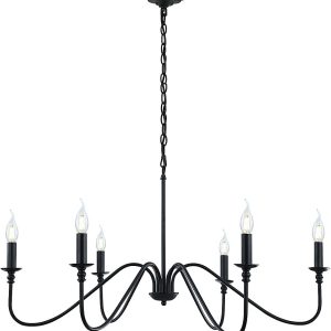 Black Chandelier,6-Light Rustic Industrial Iron Chandeliers for Dining Room Lighting Fixtures Hanging,Candle Hanging Hallway, Living Room, Foyer, Bedroom, Office, Bar,Island Lights