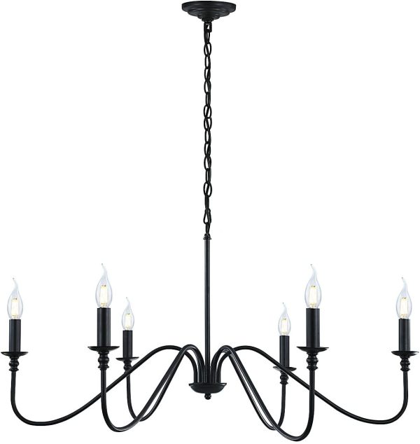 Black Chandelier,6-Light Rustic Industrial Iron Chandeliers for Dining Room Lighting Fixtures Hanging,Candle Hanging Hallway, Living Room, Foyer, Bedroom, Office, Bar,Island Lights