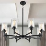 Black Chandeliers for Dining Room Light Fixture, Modern Farmhouse Chandeliers, 8 Lights with Clear Glass Shade Industrial Chandelier for Living Room Kitchen Island