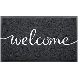 Black Door Mat Welcome Mats Outdoor Indoor Non-Slip Doormat for Entryway Low-Profile Floor Mat for Yard, Garage, High Traffic Areas (30"x17.5", Black)