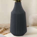 Black Flower Vase, Modern Home Decor, 8 Inch Ceramic Vase, Ideal for Living Room, Bookshelf, Dining Table, Farmhouse Decoration