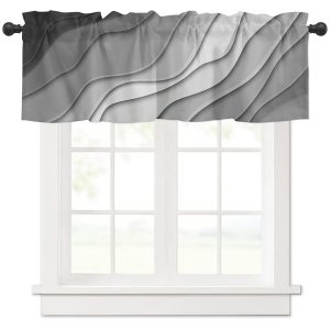 Black Grey Ombre Valances for Windows, Kitchen Curtains Window Treatment Decor, Modern Geometric Abstract Aesthetic Cream Rod Pocket Short Window Valances for Living...