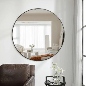 Black Round Mirrors 36 inch, Large Circle Wall-Mounted Bathroom Mirror with Tempered Glass-Shatterproof for Entryway, Living Room, Bedroom(36" Black)