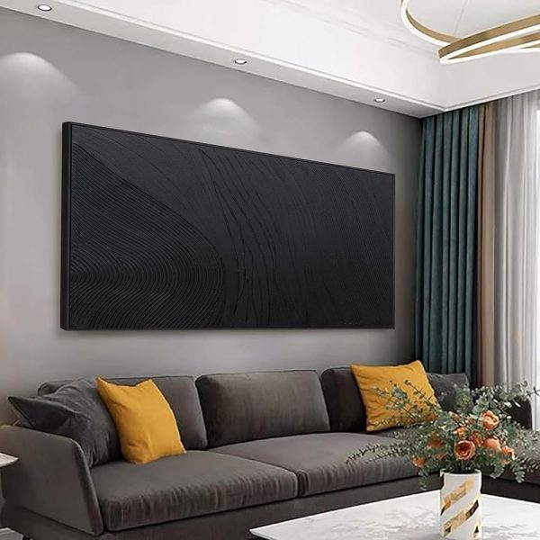 Black Wall Art Framed Abstract Canvas Pictures For Hand Painted Line Texture Wall Decor Modern Abstract Canvas Painting Artwork For Living Room Bedroom Home Office Wall...