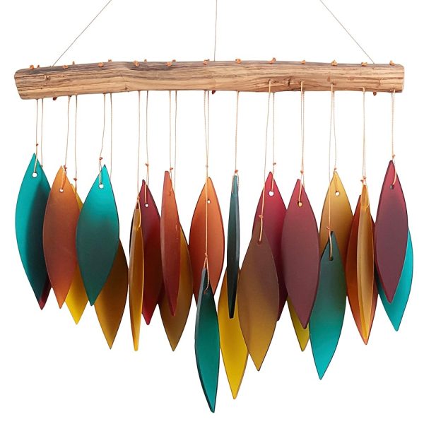 Blue Handworks Santa Fe Glass Chime, Sandblasted Glass and Found Wood Handcrafted Wind Chime