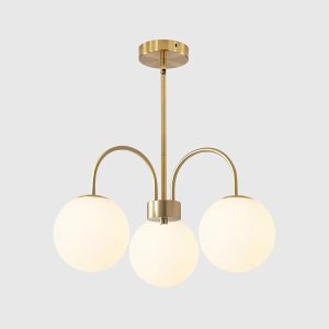 BOKT Modern Glass Globe Sputnik Chandelier 3 Lights White and Gold Ball Chandelier Light Fixture Mid Century Height Adjustable Brushed Brass Pendant Lights Kitchen Island for...