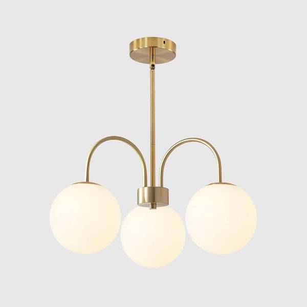 BOKT Modern Glass Globe Sputnik Chandelier 3 Lights White and Gold Ball Chandelier Light Fixture Mid Century Height Adjustable Brushed Brass Pendant Lights Kitchen Island for...