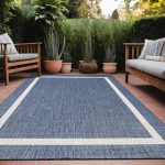 Bordered Outdoor Rug 5x7 Washable Outside Carpet for Indoor Patio Porch Waterproof Easy Cleaning Non Shedding Area Rugs Blue 5 x 7