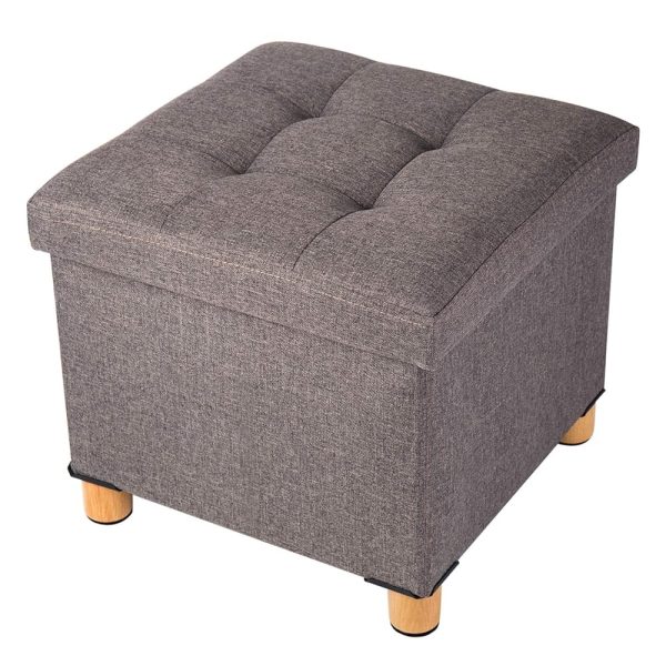 BRIAN & DANY Foldable Storage Ottoman Footrest and Seat Cube with Wooden Feet and Lid, Brown 15” x15” x14.7”