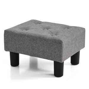 BRIAN & DANY Small Foot Stool, Linen Foot Stools with Legs, Stable Small Footstool for Living Room, Grey