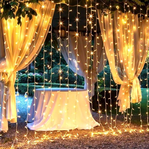 Brightown 300 LED Curtain String Lights, 9.8 FT Hanging Fairy Lights with Remote, 8 Modes, Connectable Waterproof Window Lights for Bedroom Backdrop Wedding Outdoor Christmas...