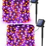 Brizled Orange & Purple Halloween Lights, 2 Pack Total 78ft 240 LED Orange Lights, Purple Solar Halloween Lights 8 Modes, Outdoor Twinkle Orange Halloween String Lights Black...