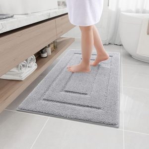 Buganda Bathroom Rugs, 36" x 24", Soft and Absorbent Microfiber Bath Rugs, Non-Slip Shaggy Bath Carpet, Machine Wash Dry Bath Mats for Bathroom Floor, Tub and Shower, Grey