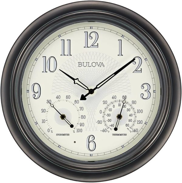 Bulova C4813 Weather Master Wall Clock, 18", Black