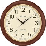 Bulova Wooden Atomic Analog Wall Clock, C5004 Atomic Time 2, Sets Automatically, Quartz Battery