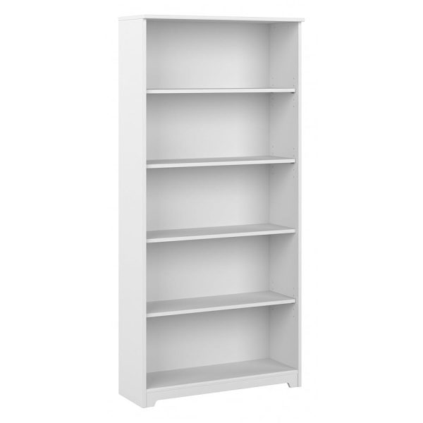 Bush Furniture Cabot Tall 5 Shelf Bookcase | Large Open Bookshelf in White | Sturdy Display Cabinet for Library, Living Room, and Home Office