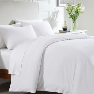 California Design Den 3-Pc Queen Size Duvet Cover Set, 400 Thread Count Sateen 100% Cotton Comforter Cover and Two Pillow Shams Bedding Set, Button Closure, Corner Ties (White,...