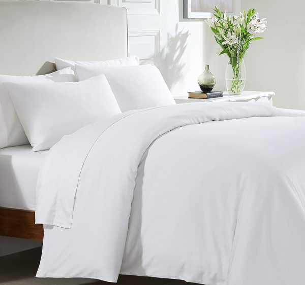 California Design Den 3-Pc Queen Size Duvet Cover Set, 400 Thread Count Sateen 100% Cotton Comforter Cover and Two Pillow Shams Bedding Set, Button Closure, Corner Ties (White,...