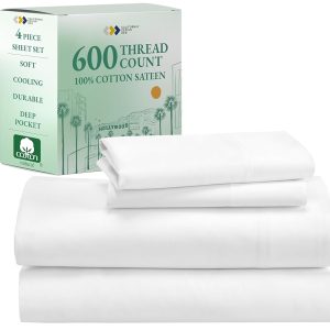 California Design Den Luxury California King Extra Deep Pocket Sheets, 600 Thread Count 100% Cotton Sateen, California King Sheet Set, Hotel-Quality Bedding - Bright White