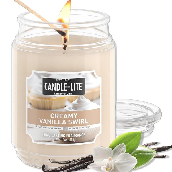 Candle-lite Scented Candles, Creamy Vanilla Swirl Fragrance, One 18 oz. Single-Wick Aromatherapy Candle with 110 Hours of Burn Time, Off-White Color