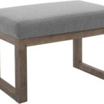 CangLong 27 Inch Wide Rectangle Ottoman Bench Grey Footstool,Linen Look Polyester Fabric for Living Room,Bedroom, Grey