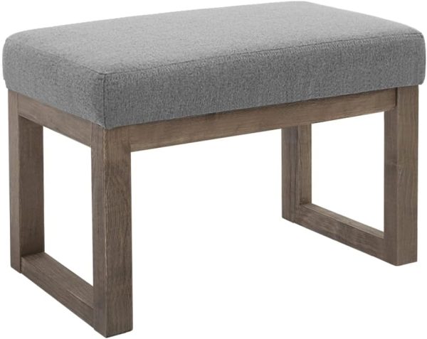 CangLong 27 Inch Wide Rectangle Ottoman Bench Grey Footstool,Linen Look Polyester Fabric for Living Room,Bedroom, Grey