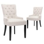 CangLong Modern Elegant Button-Tufted Upholstered Fabric with Nailhead Trim Side Room Accent Bedroom Dining Chairs, Set of 2, Beige 1