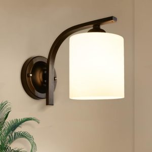 CANMEIJIA Wall Sconce 1 Light, Modern Wall Light Fixture, Bathroom Vanity Lights with Matte Black Wall Lamp for Bedroom Kitchen Hallway Porch, Milky White Glass Shades, E26...