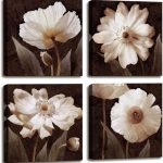 Canvas Wall Art Contemporary Simple Life White Flowers Floral Painting for Home Bedroom Decor - 4 Panels Framed Artwork Prints Brown HD Pictures for Living Room Bathroom Decor...