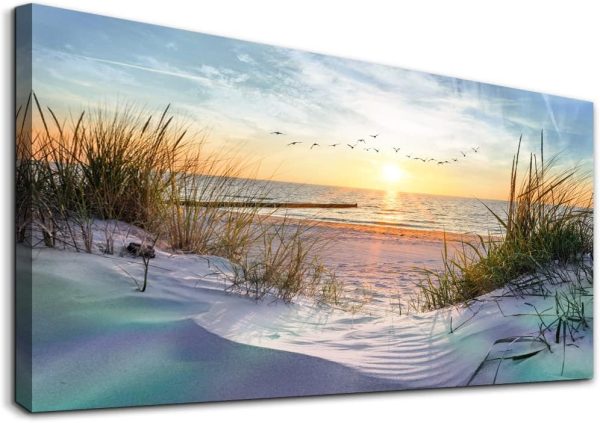 Canvas Wall Art For Living Room Large Size Wall Art Decor For Bedroom Blue Ocean Beach Landscape Paintings Poster Prints Artwork Office Decorations Seascape Wall Pictures Modern...