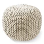 Casafield Round Pouf Ottoman, Natural - 20" Diameter x 14.5" High Cotton Knit Foot Stool - Boho Floor Pouffe for Living Room, Bedroom, Home Office