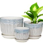 Ceramic Plant Pots Set of 3, 6.75/5.6/4.2 inch Planters with Drainage Holes and Saucer, Flower Pots Outdoor Indoor, Modern Decorative Planters for House Plants Garden Planters...