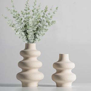 Ceramic Vases Set 2, Modern Home Decor,Off White Round Vases,Modern Dried Flower Vases, Boho Home Decor for Centerpieces Wedding Dinner Table Party Living Room Office Bedroom