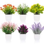 CEWOR 6 Packs Small Fake Flower Plants in Pots Mini Artificial Faux Plants for Home Bathroom Office Indoor Decoration