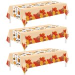 Childom Thanksgiving Tablecloth, 3 Pack Disposable Plastic Tablecloth 54" x 108" Thanksgiving Decorations, Autumn Maple Leaf Party Table Cover, Fall Harvest Party Decor for...