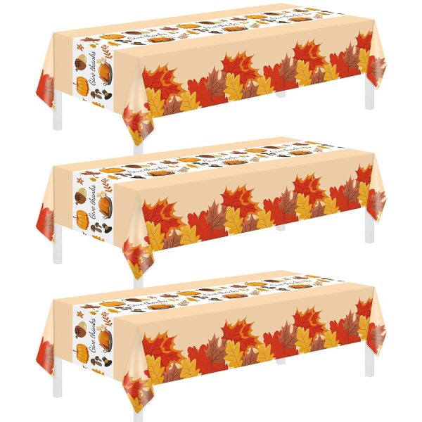 Childom Thanksgiving Tablecloth, 3 Pack Disposable Plastic Tablecloth 54" x 108" Thanksgiving Decorations, Autumn Maple Leaf Party Table Cover, Fall Harvest Party Decor for...