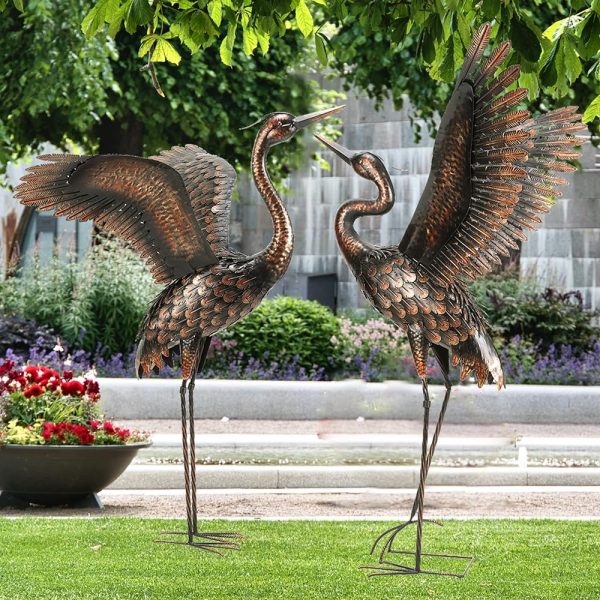 chisheen Garden Statue Outdoor Metal Heron Crane Yard Art Sculpture for Lawn Patio Backyard Decoration,46 inch (2-Pack)