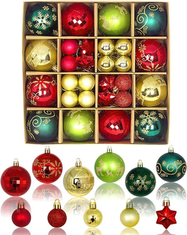 Christmas Tree Decorations Balls 44 pcs Shatterproof Christmas Ornaments Set, Xmas Tree Decorations Hanging Ornament Classic Christmas Decorations for Holiday,...