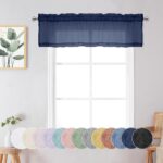 Chyhomenyc Crushed Navy Blue Sheer Valances for Window 14 Inch Length 2 PCS, Crinkle Voile Short Kitchen Curtains with Dual Rod Pockets，Gauzy Bedroom Curtain Valance，Each...