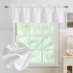 Chyhomenyc White Valance for Windows, Faux Linen Slub Textured Semi Sheer Small Window Kitchen Valance Curtain, Rod Pocket Cafe Valance for Bathroom Laundry Basement, 60Wx14L...