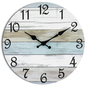 CHYLIN Wall Clock Silent Non Ticking Wall Clocks Battery Operated, Rustic Coastal Country Clock Decorative for Bathroom Kitchen(10 Inch)