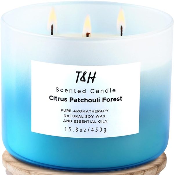 Citrus Patchouli Forest 3-Wick Candle | Relaxing Scented Citrus, Patchouli, Eucalyptus, Rosemary, Cedarwood Winter & Fall Candle | Natural Soy Candle for Home 15.8 oz |...