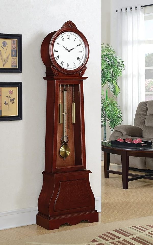 Coaster Home Furnishings Grandfather Clock with Chime Brown Red, 9"D x 20"W x 71.75"H