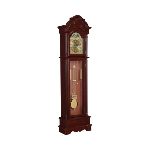 Coaster Home Furnishings Grandfather Clock with Chime Brown Red and Clear, Cherry, 10" D x 22" W x 78.5" H (900749)